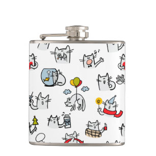 Funny cats, milk and magic. hip flask
