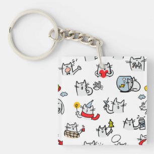 Funny cats, milk and magic. keychain