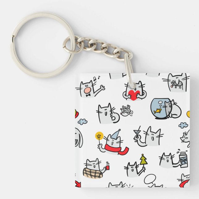 Funny cats, milk and magic. keychain (Front)