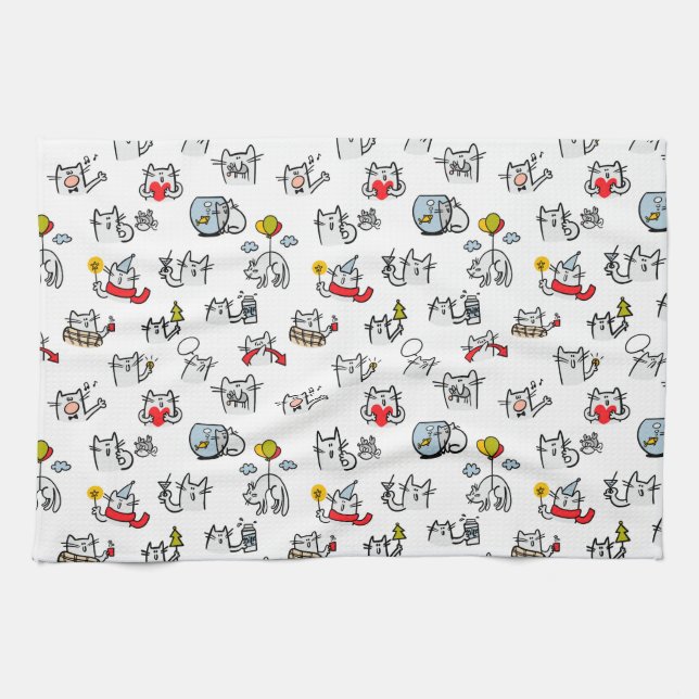 Funny cats, milk and magic. kitchen towel (Horizontal)
