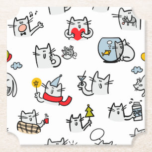 Funny cats, milk and magic. paper coaster
