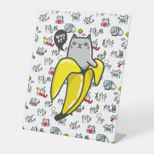 Funny cats, milk and magic. pedestal sign