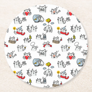 Funny cats, milk and magic. round paper coaster