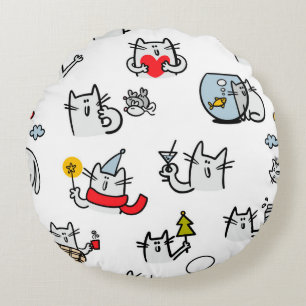 Funny cats, milk and magic. round pillow