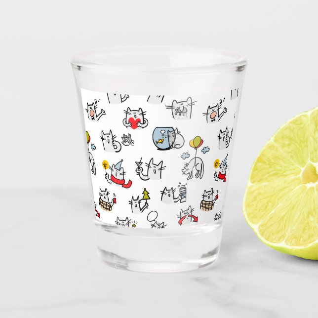 Funny cats, milk and magic. shot glass (Front)