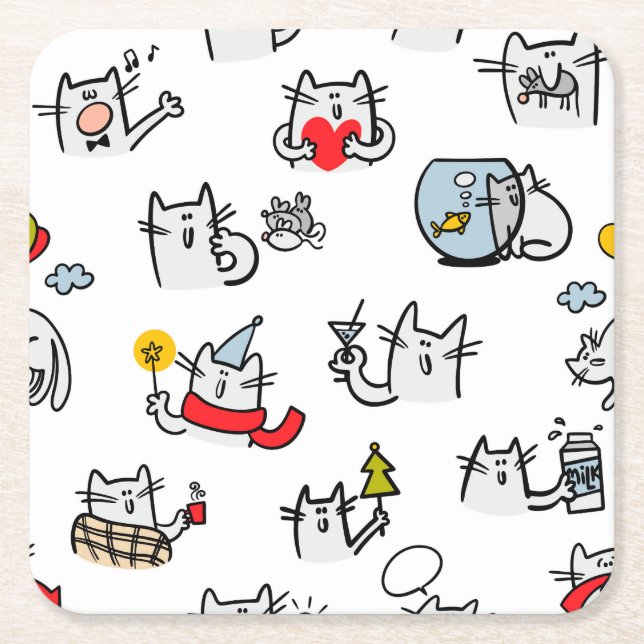 Funny cats, milk and magic. square paper coaster (Front)