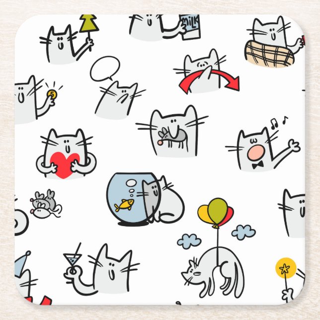 Funny cats, milk and magic. square paper coaster (Front)