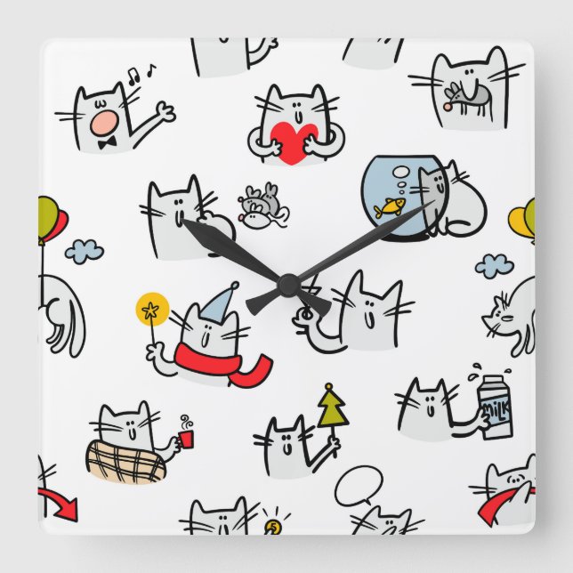 Funny cats, milk and magic. square wall clock (Front)
