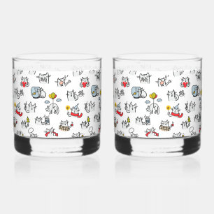 Funny cats, milk and magic. whiskey glass