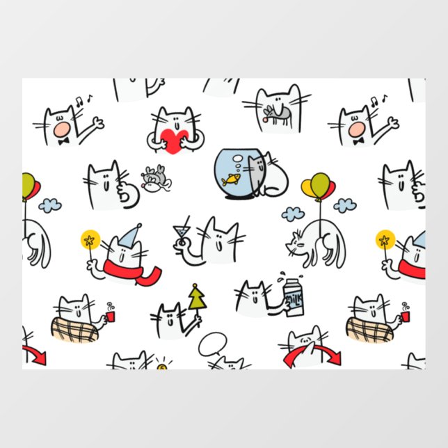 Funny cats, milk and magic. window cling (Sheet)