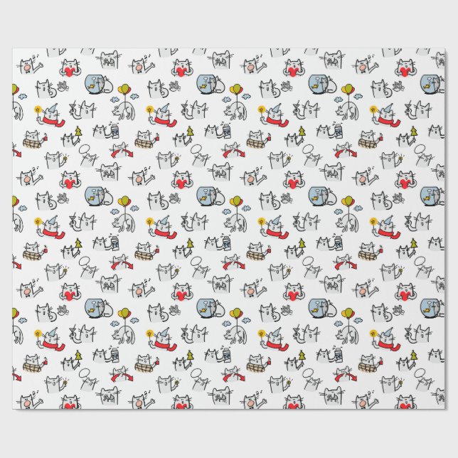 Funny cats, milk and magic. wrapping paper (Flat)