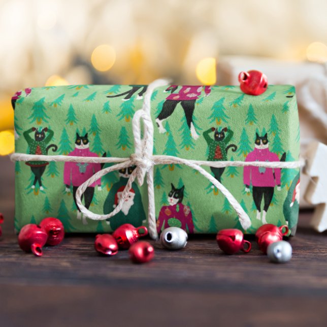 Funny Cats Model Ugly Christmas Sweaters  Wrapping Paper (Creator Uploaded)
