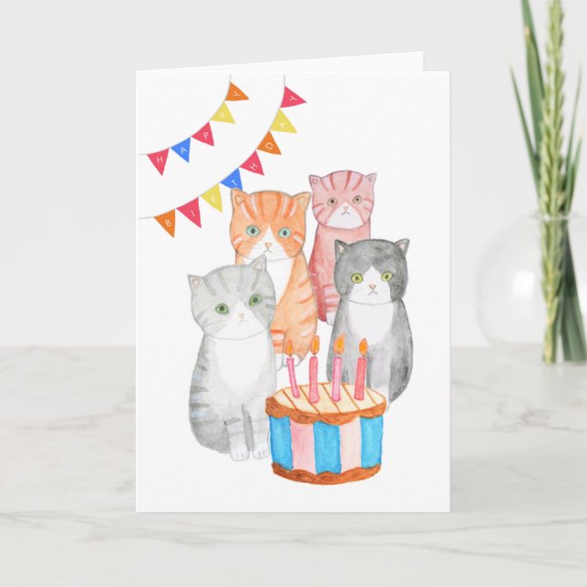 Funny Cats Multiple Grumpy cat with birthday cake Card (Front)
