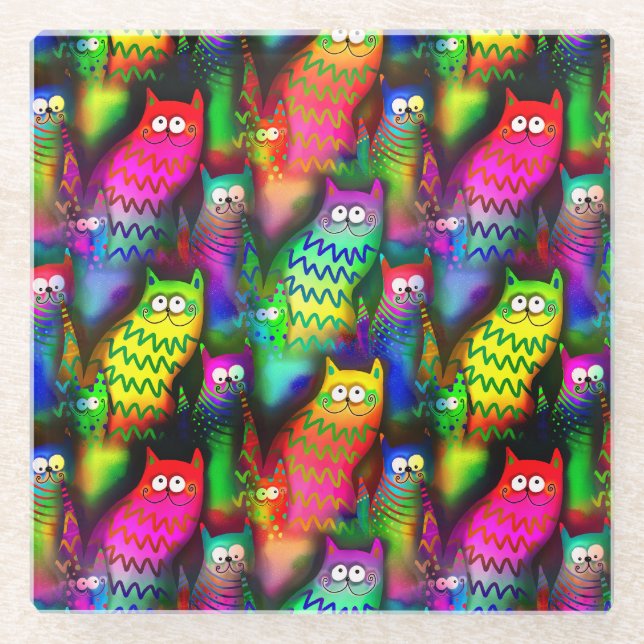 Funny Cats Pattern-54578 Glass Coaster (Front)