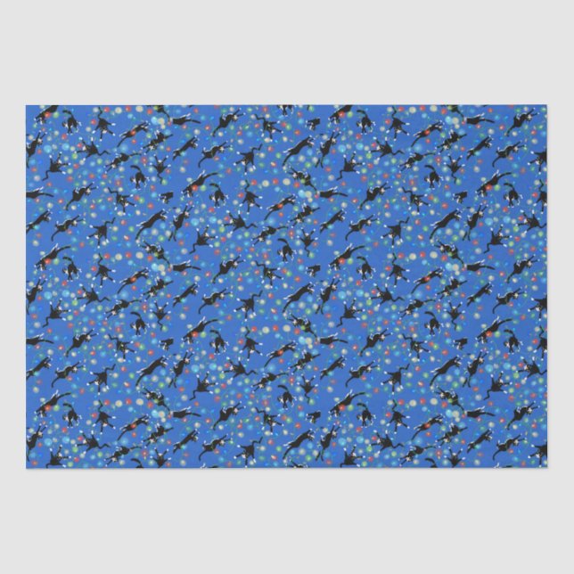 Funny Cats Play in Christmas Lights Tissue Paper (Front)