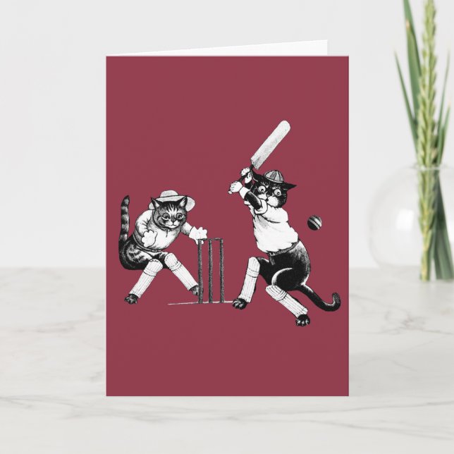 Funny Cats Playing Cricket Holiday Card (Front)