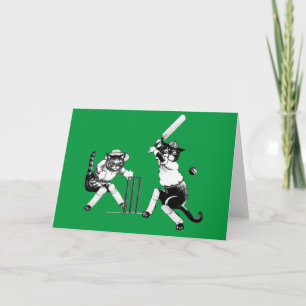 Funny Cats Playing Cricket Holiday Card