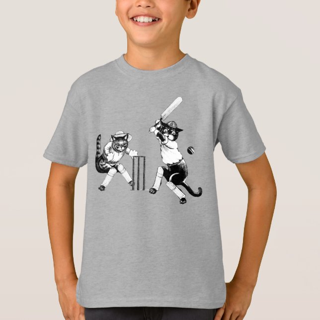 Funny Cats Playing Cricket T-Shirt (Front)