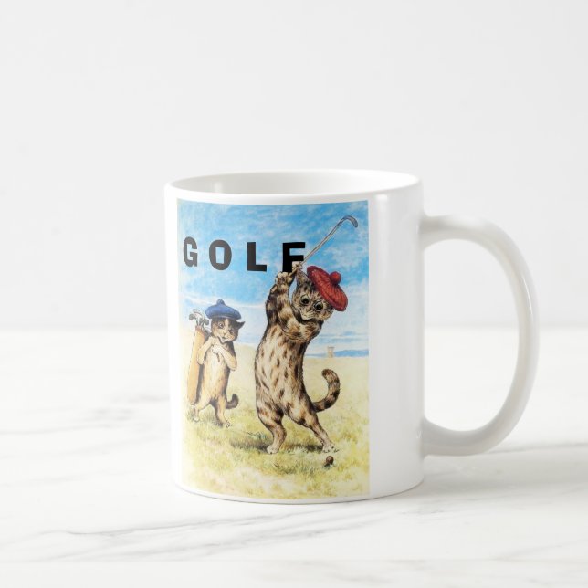 Funny Cats Playing Golf Caddy Design Coffee Mug (Right)