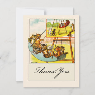 Funny Cats Playing on Playground Swing Thank You Card