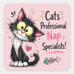 Funny Cats Professional Nap Specialists Cartoon Square Sticker