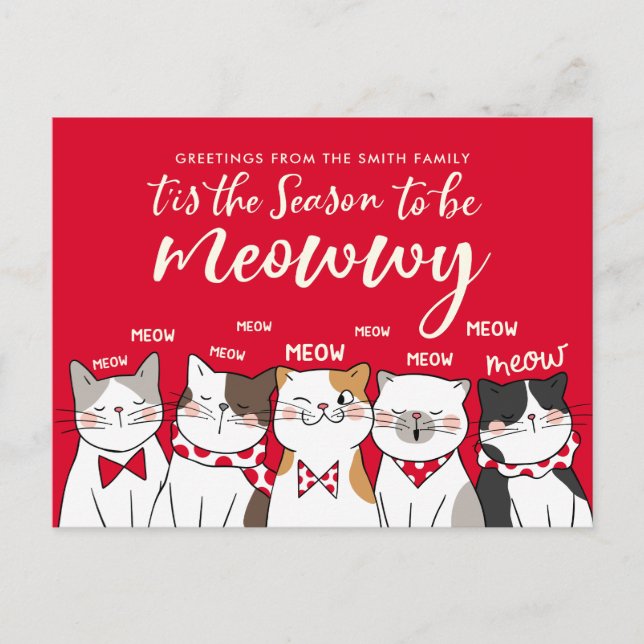 Funny Cats Season To Be Merry Holiday Greeting Postcard (Front)