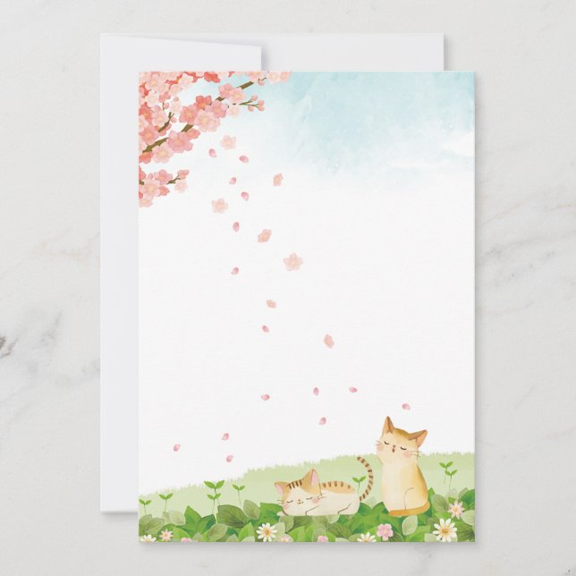 Funny Cats Singing under Cherry Blossoms Holiday Card (Front)
