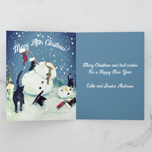 Funny Cats Snowman Chaos Custom Gift Bag Card (Inside)