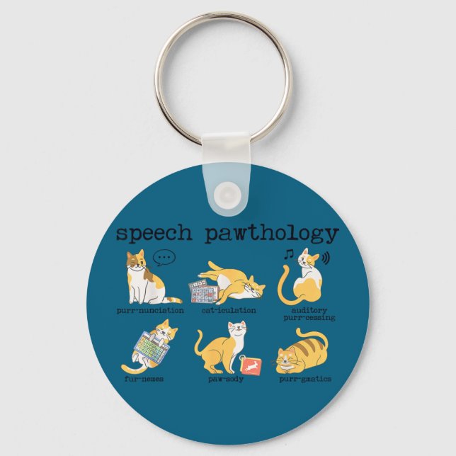 Funny cats speech therapy language pathologist slp keychain (Front)