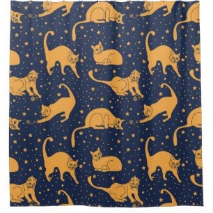 Funny cats, stars, space pattern.