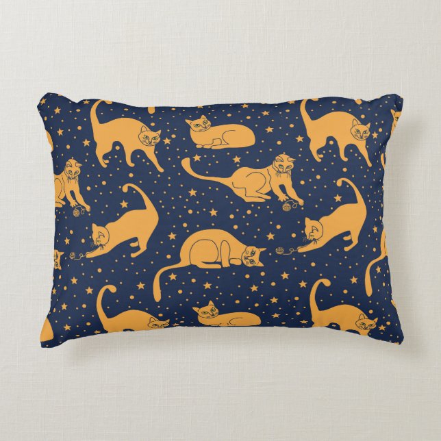Funny cats, stars, space pattern. accent pillow (Front)