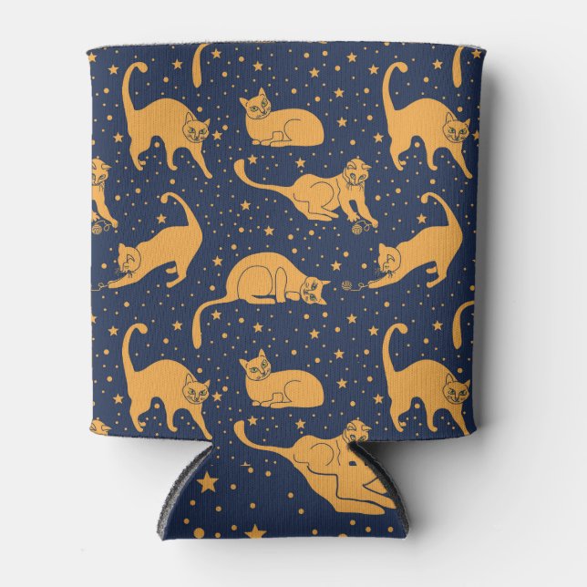 Funny cats, stars, space pattern. can cooler (Front)