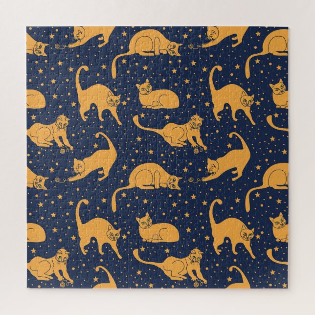 Funny cats, stars, space pattern. jigsaw puzzle (Vertical)