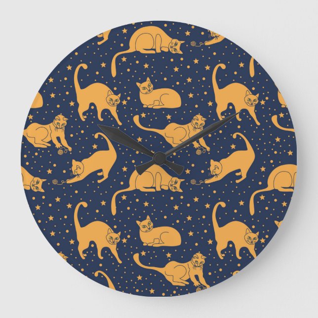 Funny cats, stars, space pattern. large clock (Front)