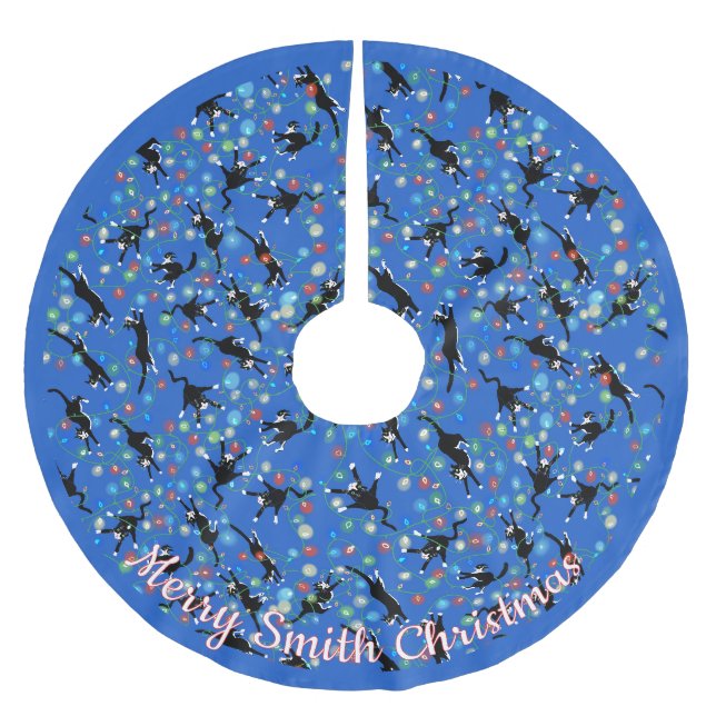 Funny Cats Tangled In Christmas Lights Custom Brushed Polyester Tree Skirt (Front)