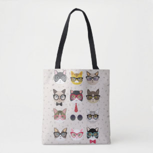 Funny Cats with Glasses All-Over-Print Tote Bag