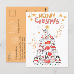 Funny Cats Xmas Tree Meowy Christmas Holiday Postcard