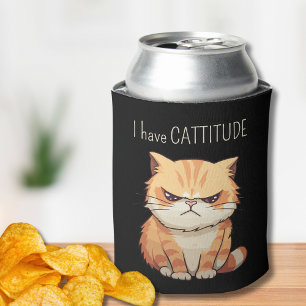 Funny Cattitude Can Cooler