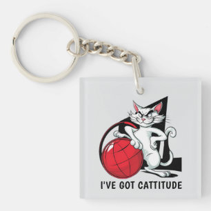 Funny Cattitude Cat Keychain