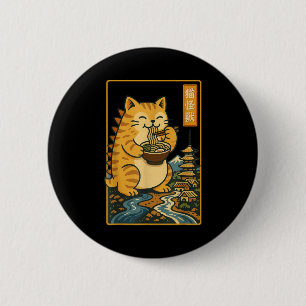 Funny Catzilla Anime Ramen Japanese Cat Men Women 2 Inch Round Button