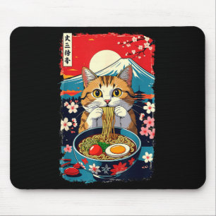 Funny Catzilla Anime Ramen Japanese Cat Men Women Mouse Pad