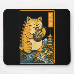 Funny Catzilla Anime Ramen Japanese Cat Men Women  Mouse Pad