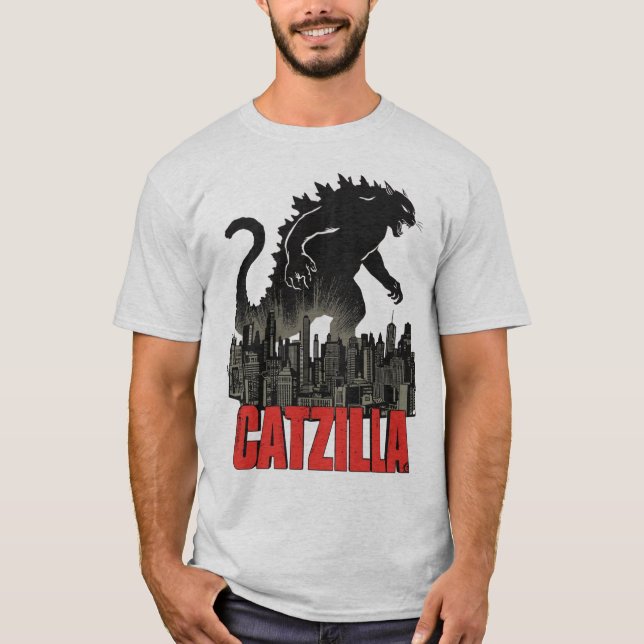 Funny Catzilla Cat Monster T-Shirt (Front)