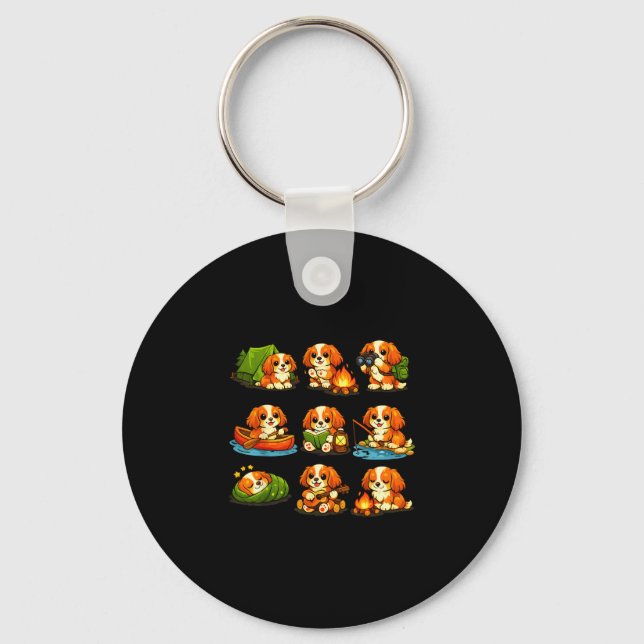 Funny cavalier camping cute dog hiking camper keychain (Front)