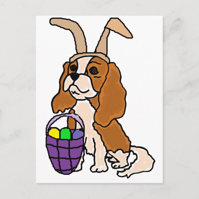 Funny Cavalier King Charles Spaniel Easter Art Holiday Postcard (Front)