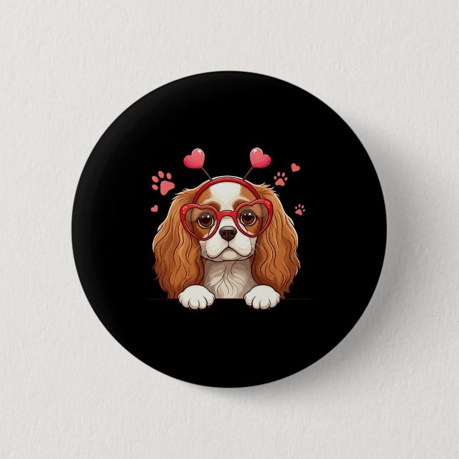 Funny Cavalier King Charles Spaniel Heart Headnd V 2 Inch Round Button (Front)