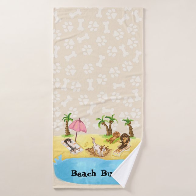 Funny Cavalier King Charles Spaniels at the Beach  Bath Towel (Bath Towel)