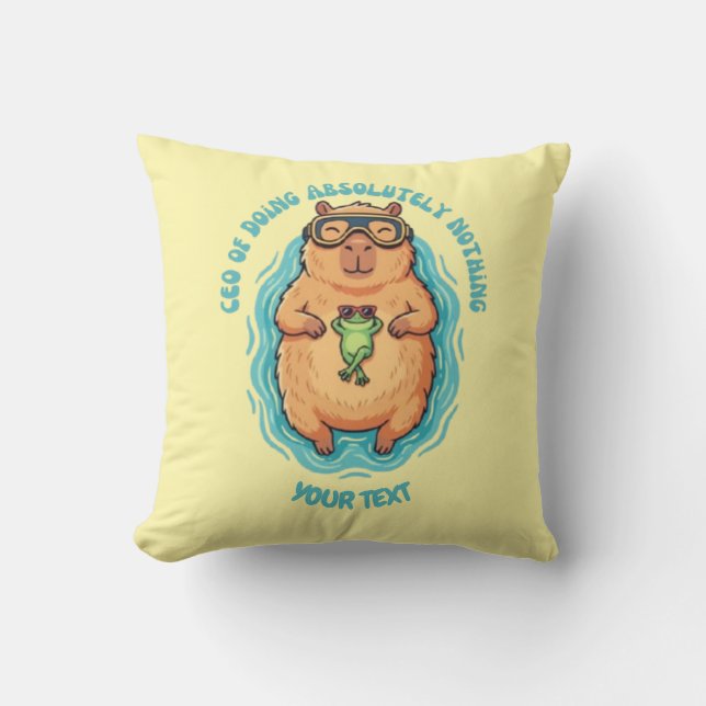 Funny CEO of Doing Nothing Capybara Custom Throw Pillow (Front)
