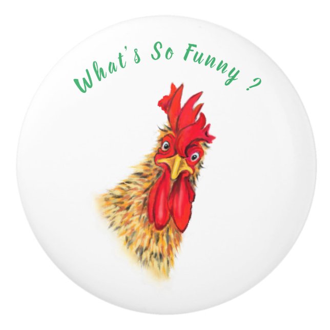 Funny Ceramic Knob with Surprised Rooster (Front)