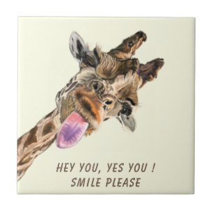Funny Ceramic Tile Happy Playful Giraffe - Smile